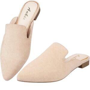 Ankis Women's Beige Pointed Toe Mule Flats Casual Slip-On SZ 9